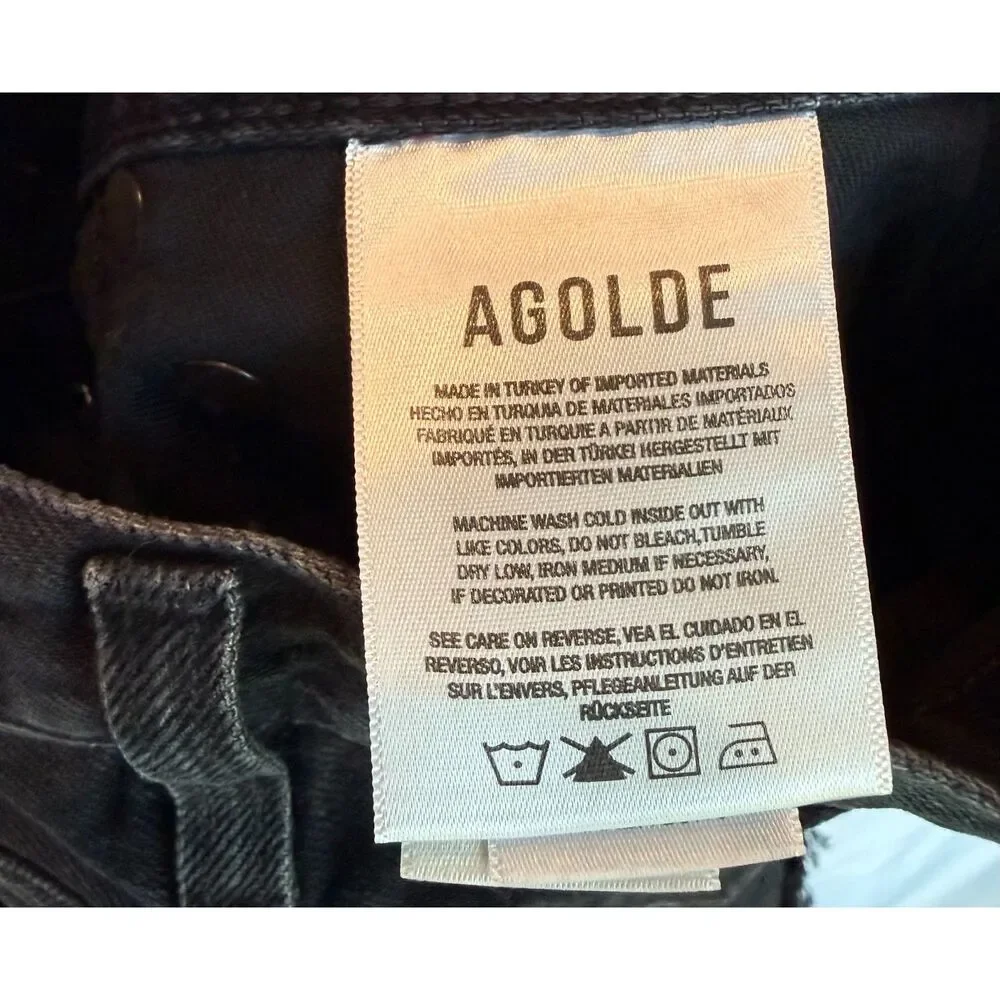 AGOLDE Parker Long Frayed Hem Button Fly Black Denim Cutoff Shorts Size 23